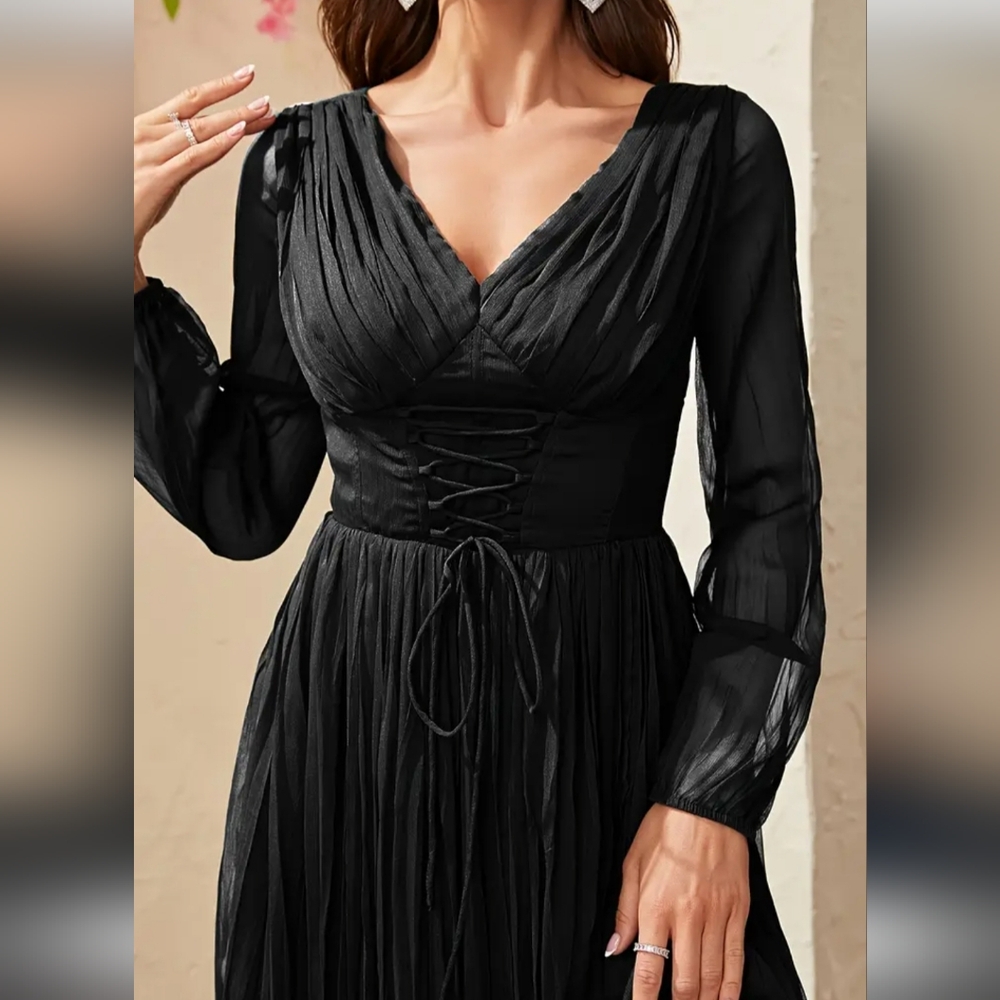 Elegant Black Long Sleeve Formal Gown Dress